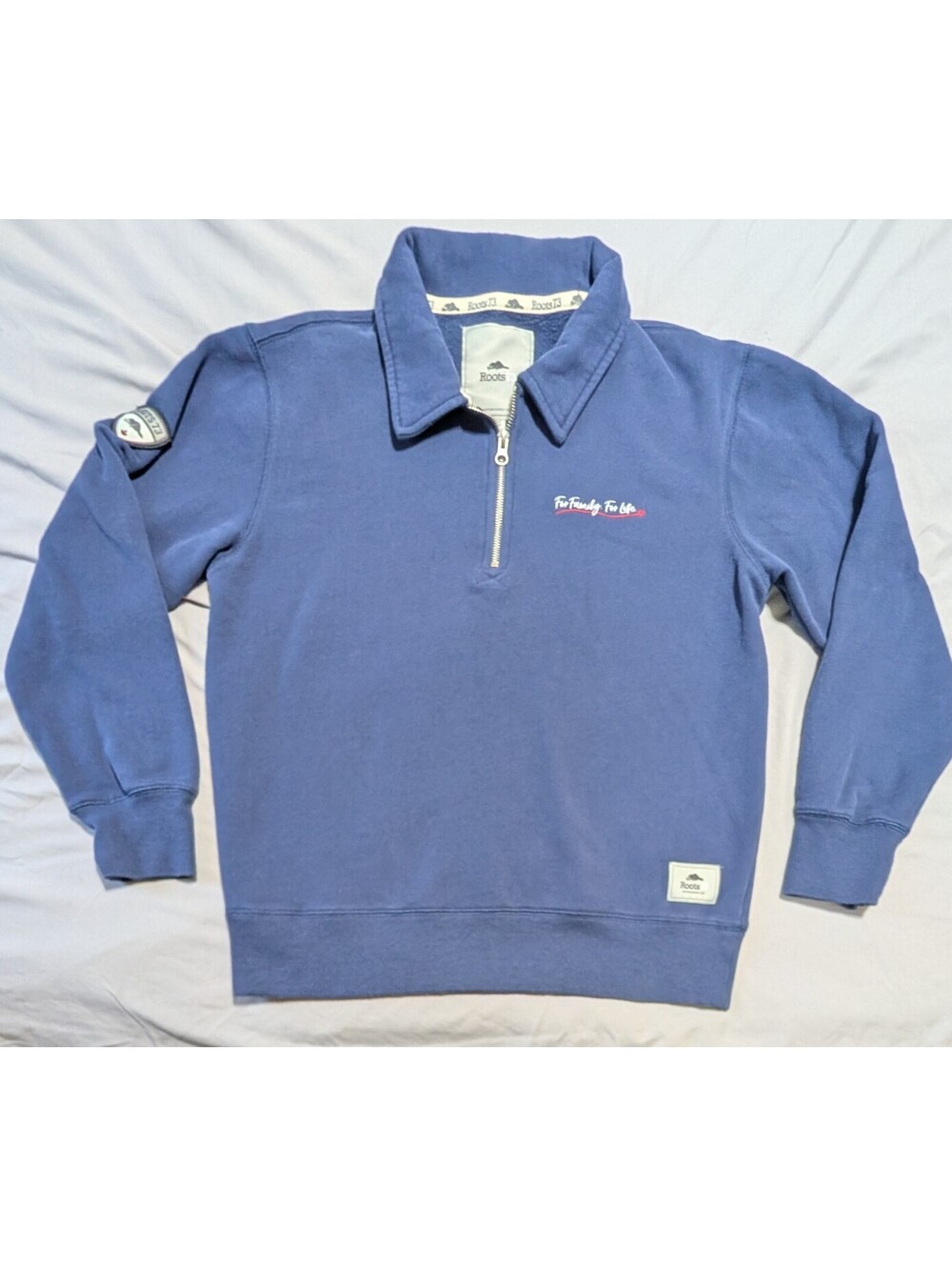 Roots 73 Unisex Quarter Zip Sweatshirt Blue Fleece Pullover Size Medium M